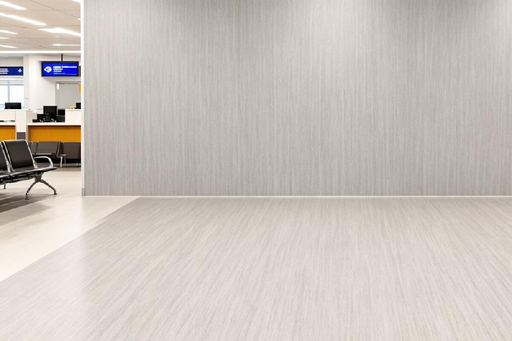 Hospital corridor with installed homogeneous flooring