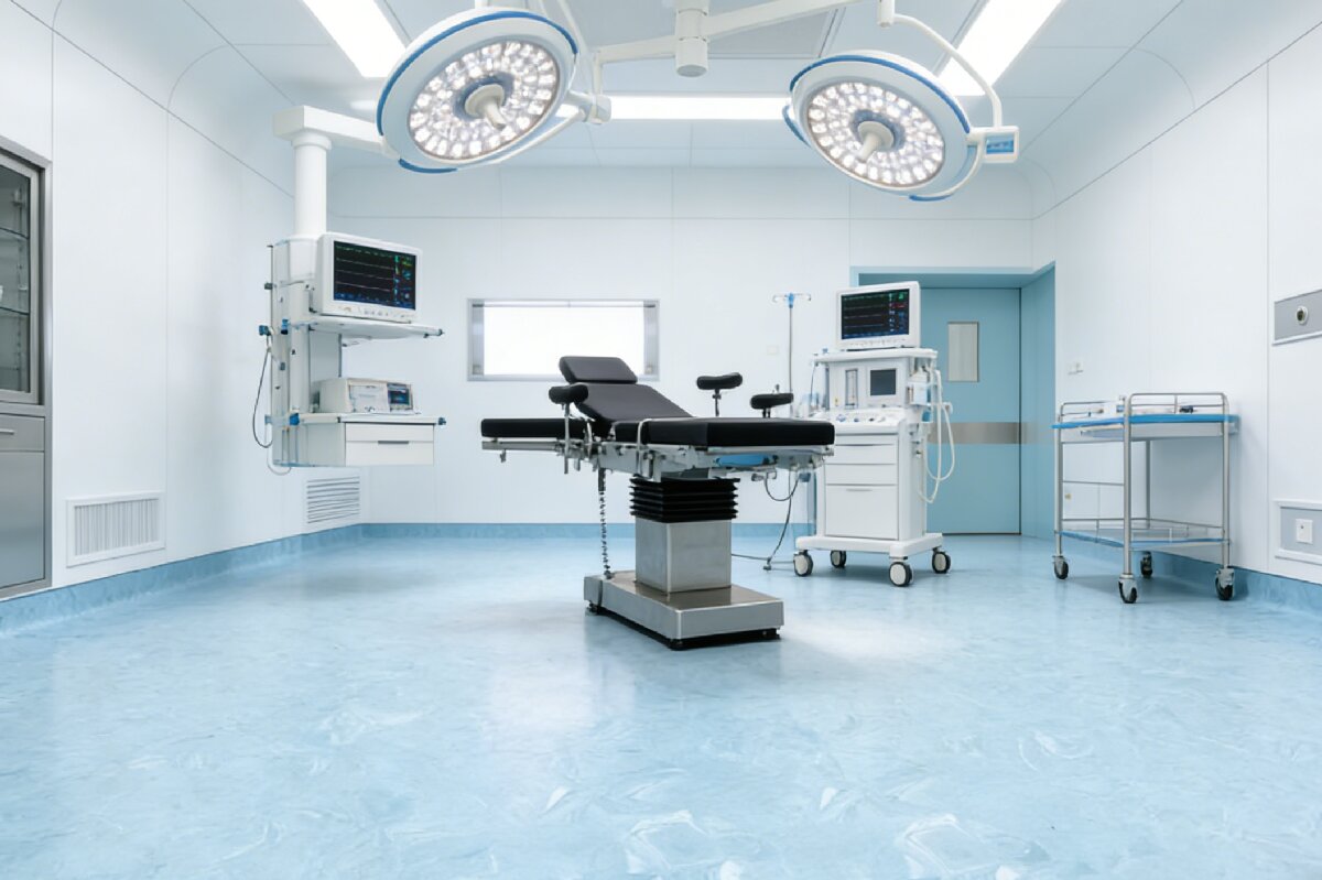 odern operating room with seamless homogeneous vinyl flooring